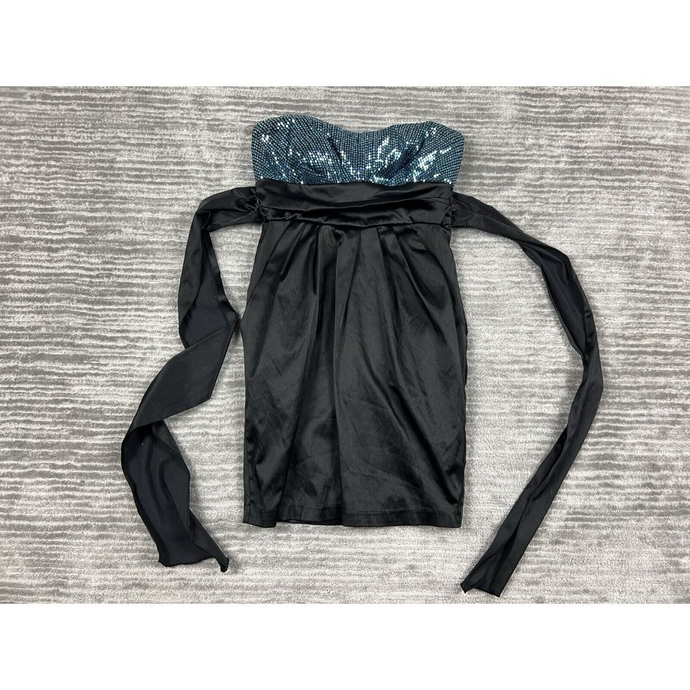 Ruby Rox Dress‎ Womens 5 Blue Black Sequin Strapless Short Back Zip